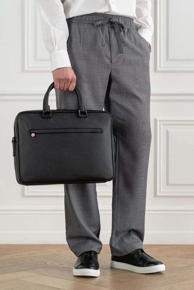 Kiton classic black calfskin business briefcase 193562 - photo 2