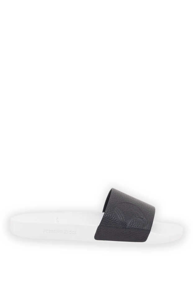 Stefano Ricci men's leather flip-flops with a black leather upper and white sole 193573 - photo 1
