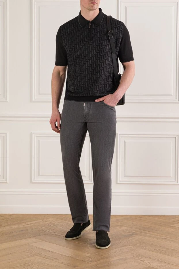 Stefano Ricci black and grey knit polo shirt with a contrasting woven pattern 193583 - photo 2