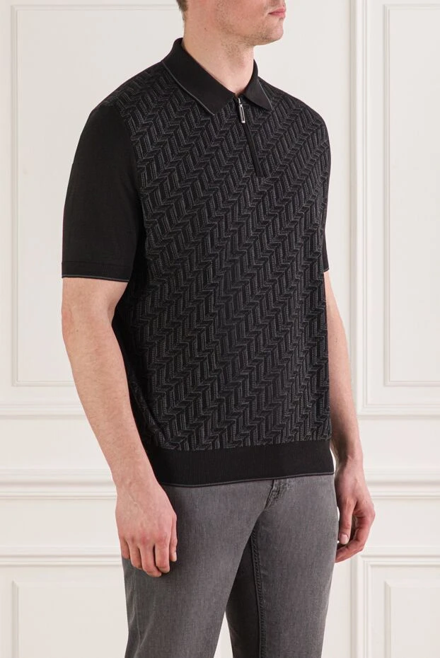Stefano Ricci black and grey knit polo shirt with a contrasting woven pattern 193583 - photo 3