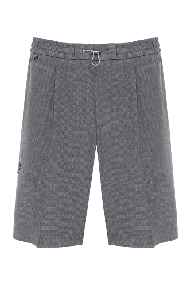 Men's grey wool and linen shorts with elastic waistband - photo 1