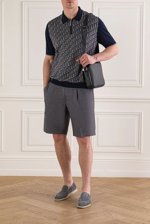 Men's grey wool and linen shorts with elastic waistband - photo 2