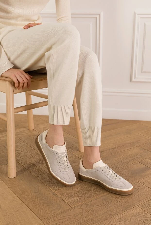 Loro Piana gray suede calfskin walking tennis shoes 193633 - photo 2