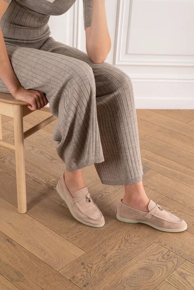 Fleur de Paris sand-beige suede loafers with metal charms 193659 - photo 1