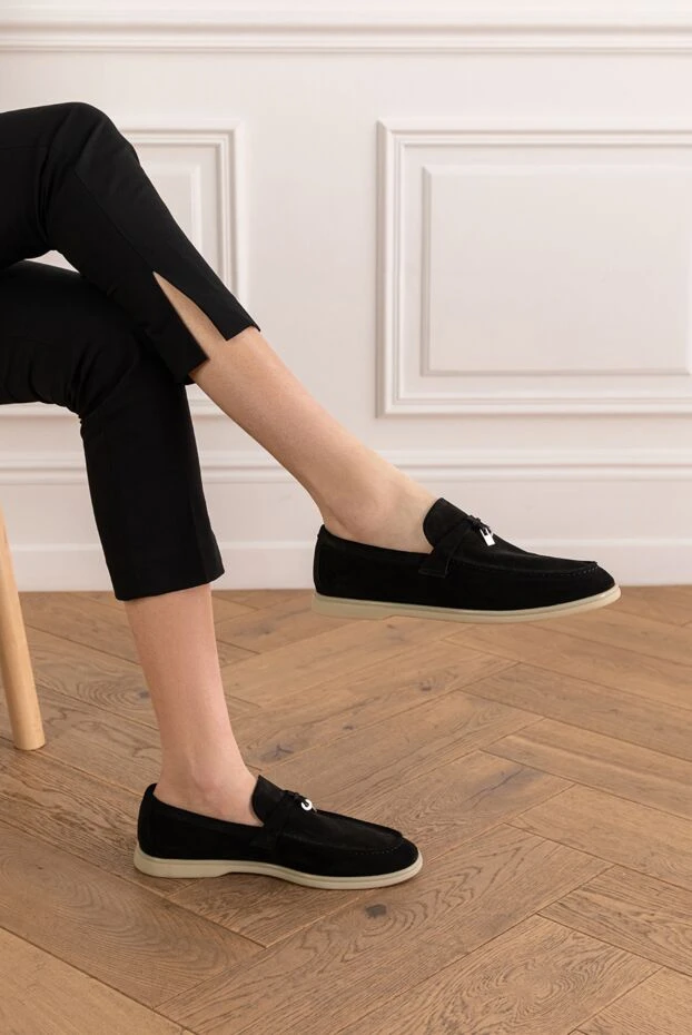 Fleur de Paris women's soft black suede loafers with metal charms 193661 - photo 2