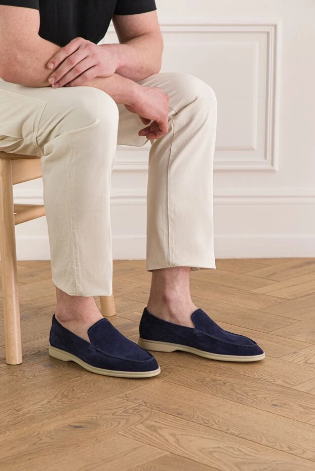 Cesare di Napoli men's blue suede loafers with a white sole 193664 - photo 2