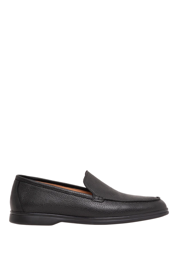 Men's black leather loafers with dark soles - photo 1