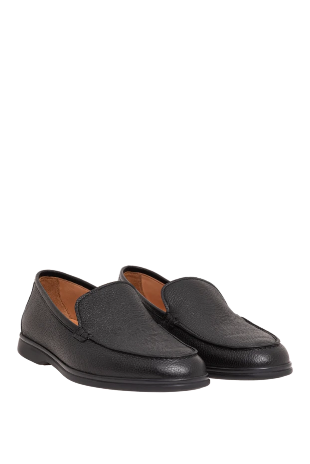 Cesare di Napoli men's black leather loafers with dark soles 193665 - photo 3