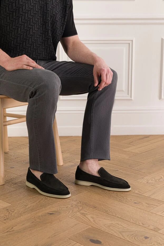 Cesare di Napoli black men's loafers made of genuine suede with a light flexible sole 193676 - photo 2