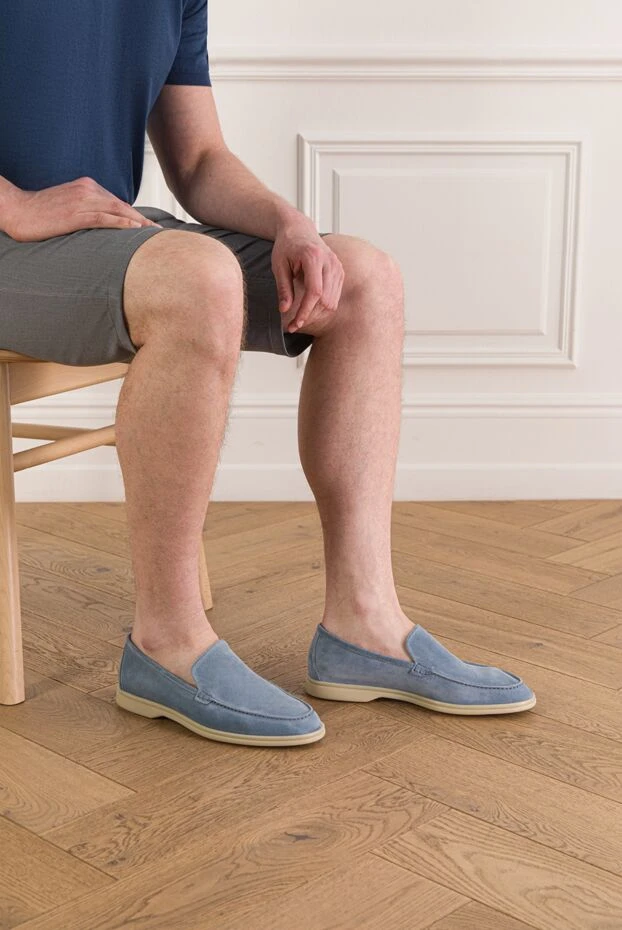 Cesare di Napoli light blue men's loafers made of genuine suede with a light flexible sole 193679 - photo 2