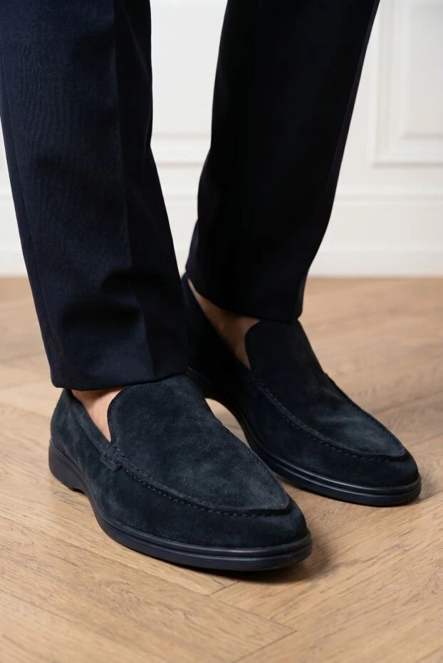 Cesare di Napoli men's dark blue suede loafers with a thin sole 193683 - photo 2