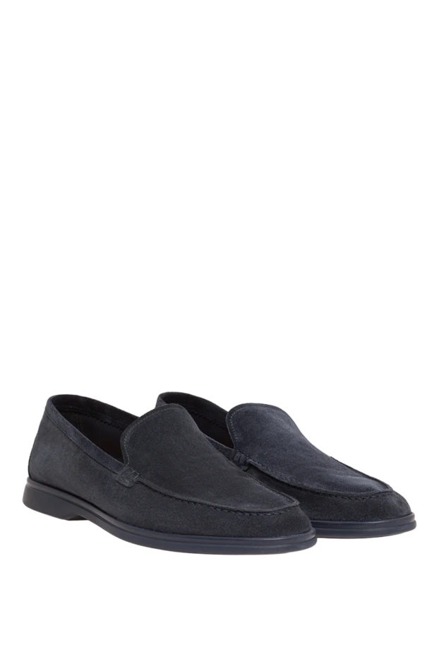 Cesare di Napoli men's dark blue suede loafers with a thin sole 193683 - photo 3