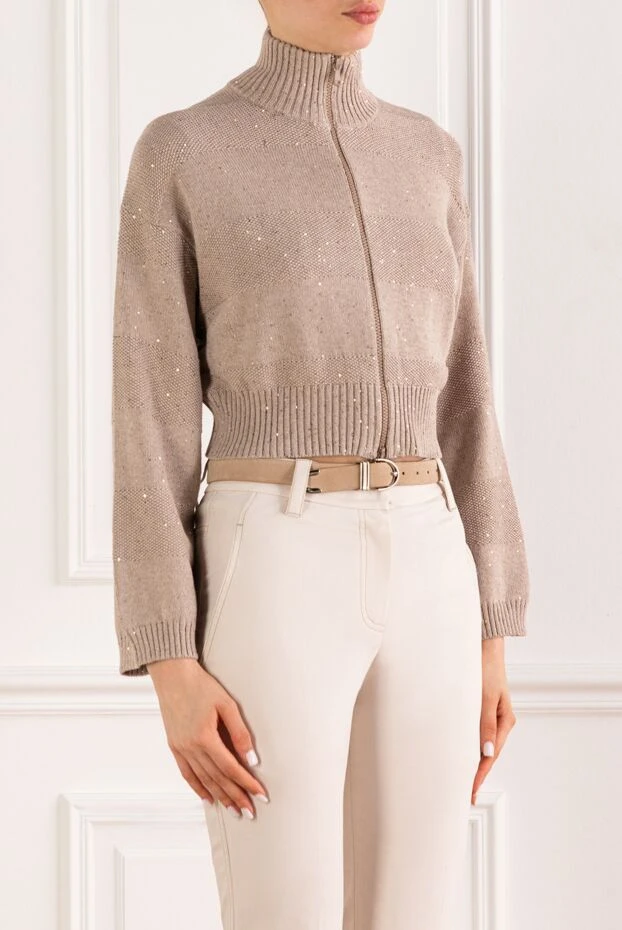 Brunello Cucinelli women's cropped striped cardigan with a high stand-up collar 193715 - photo 3