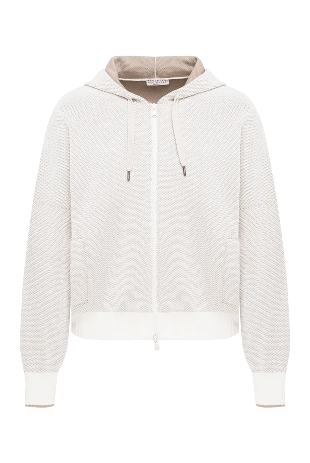 Brunello Cucinelli white women's zip-up hoodie made of cotton with a mesh texture 193716 - photo 1