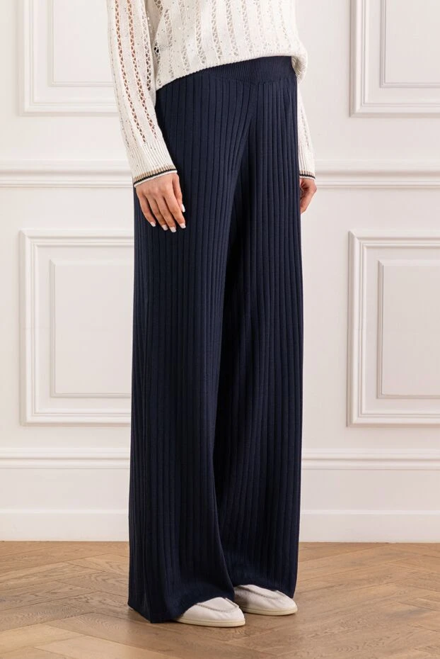 Brunello Cucinelli navy blue ribbed knit wide-leg trousers 193717 - photo 3