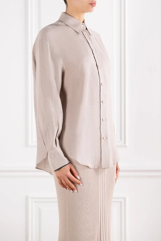 Brunello Cucinelli women's beige linen shirt with a simple cut 193718 - photo 3