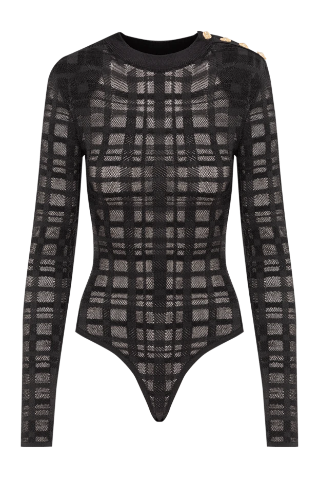 Balmain black women's bodysuit made of translucent jersey with a jacquard check pattern 193731 - photo 1
