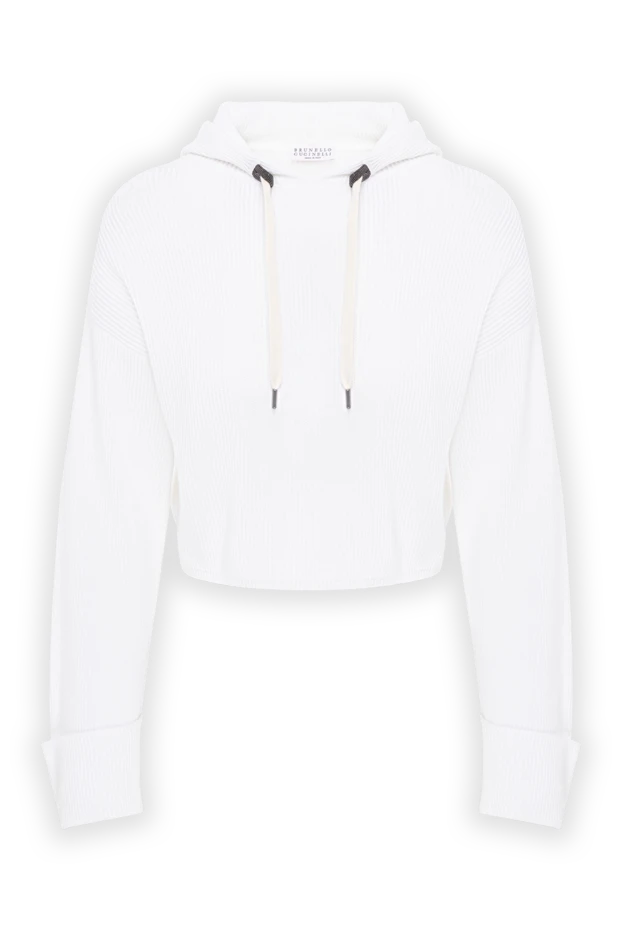 Brunello Cucinelli women's cropped hoodie made of white cotton jersey 193759 - photo 1
