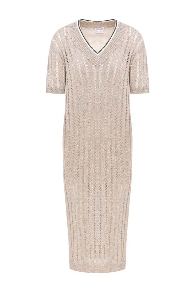 Brunello Cucinelli beige lace midi dress with striped linen trim 193762 - photo 1