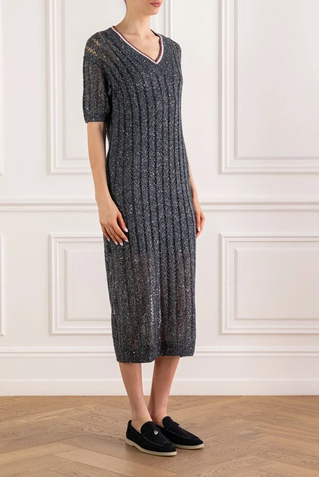 Brunello Cucinelli gray open knit linen dress with sequins 193763 - photo 3