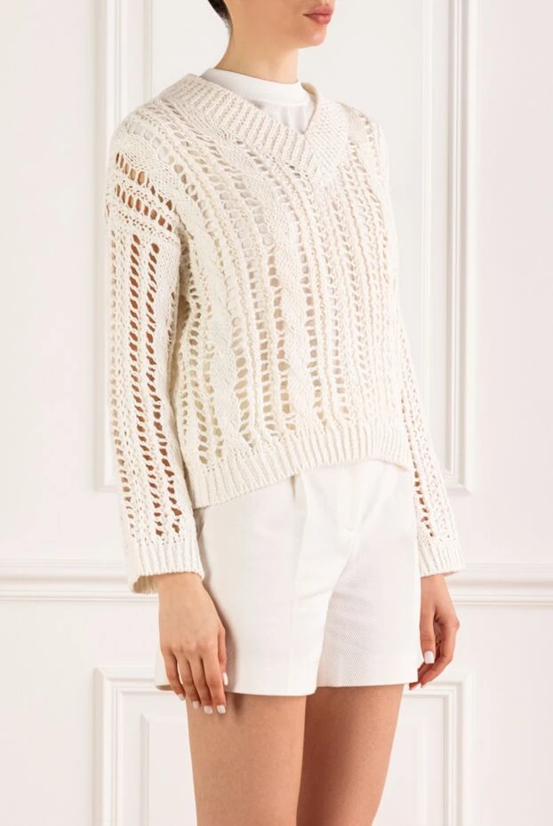 Brunello Cucinelli white lace pullover with a v-neck 193764 - photo 3