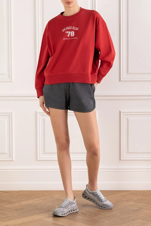 Brunello Cucinelli women's red sweatshirt in a sporty style with vintage elements 193768 - photo 2