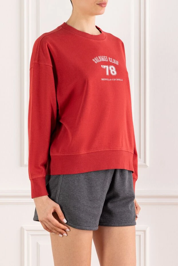 Brunello Cucinelli women's red sweatshirt in a sporty style with vintage elements 193768 - photo 3