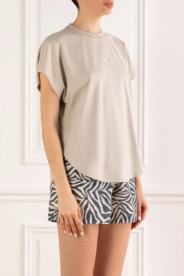Brunello Cucinelli beige cotton t-shirt with monili chain 193770 - photo 3