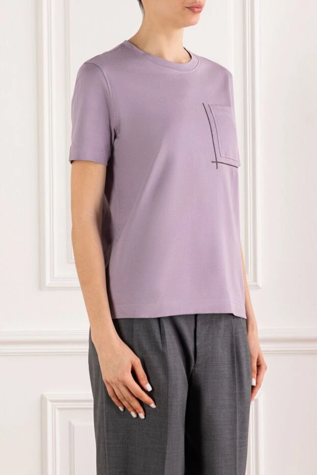 Brunello Cucinelli women's t-shirt in a delicate lavender color with a chest pocket 193771 - photo 3