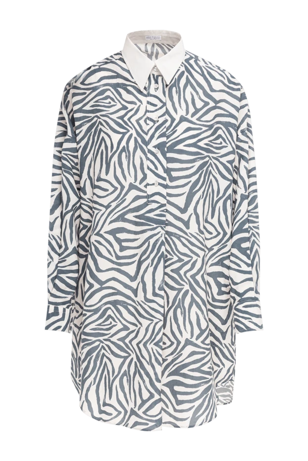 Brunello Cucinelli women's poplin shirt dress with an ethnic print in blue 193785 - photo 1