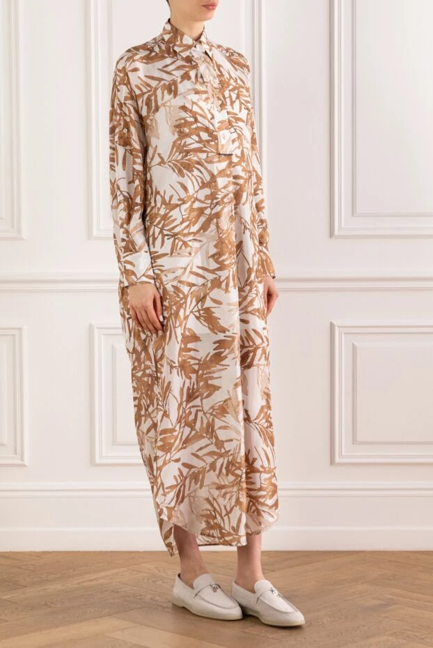 Brunello Cucinelli herbarium beige silk maxi shirt dress 193789 - photo 3