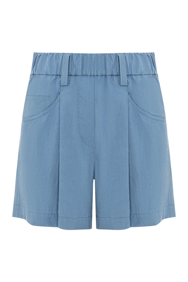 Light blue women's cotton poplin shorts with pleats - photo 1