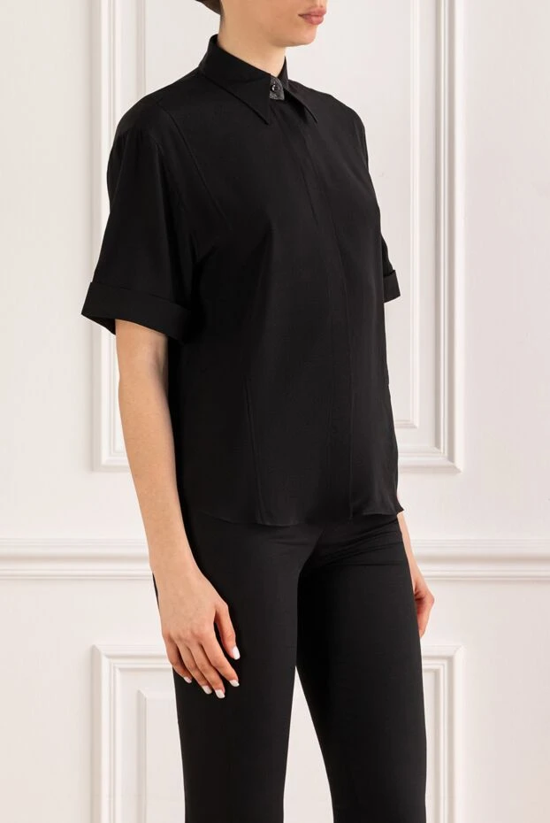 Brunello Cucinelli black short-sleeved blouse with monili embellishment on the collar 193810 - photo 3