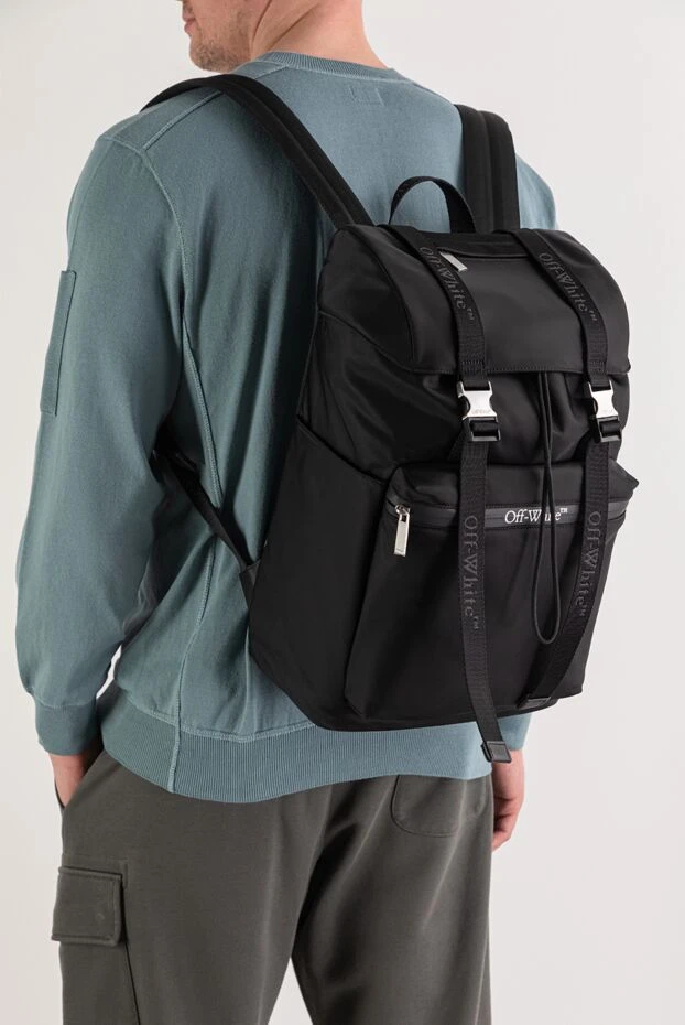 Off-White нейлоновий рюкзак для активного відпочинку чорного кольору з логотипом 193819 - фото 2