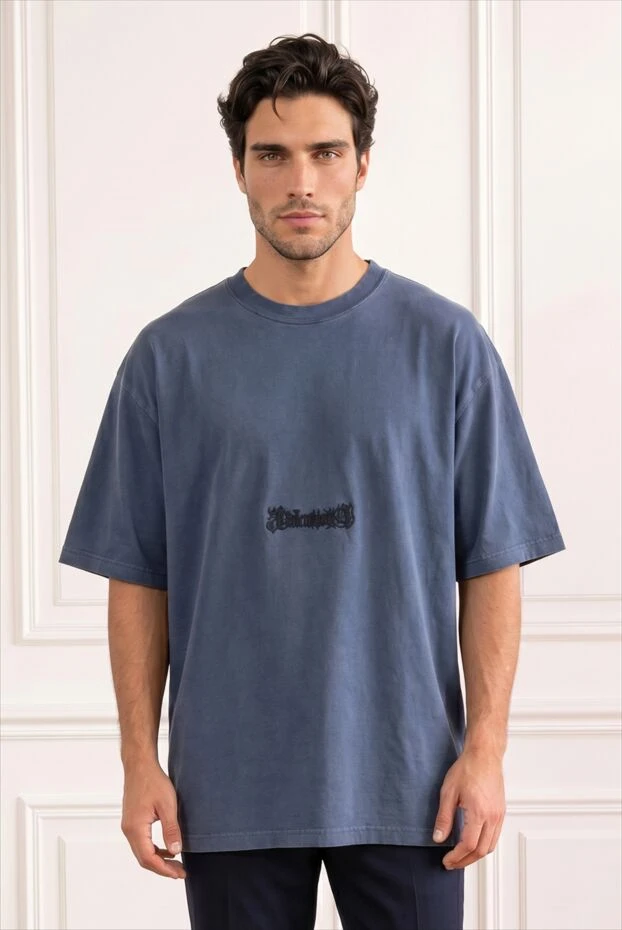 Balenciaga blue men's oversized t-shirt with tonal logo embroidery 193926 - photo 2