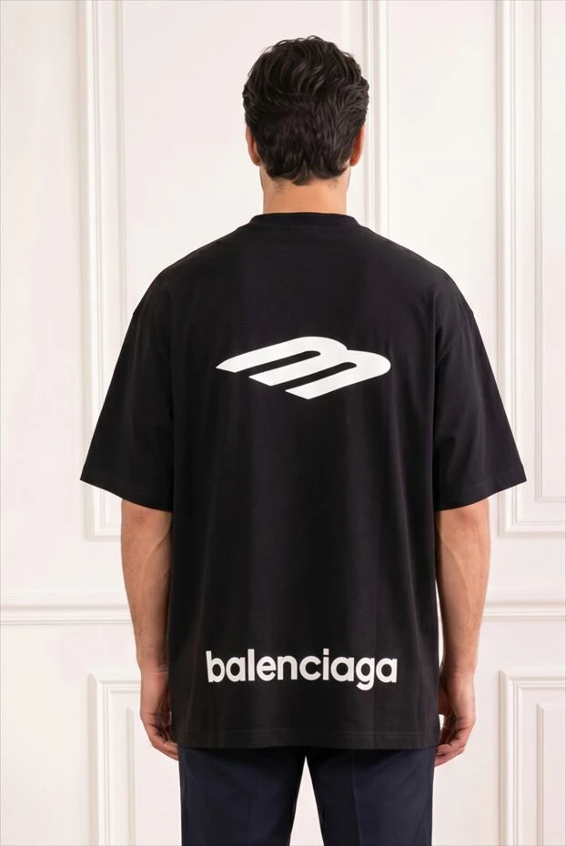 Balenciaga black men's oversized t-shirt with a miniature logo 193927 - photo 2