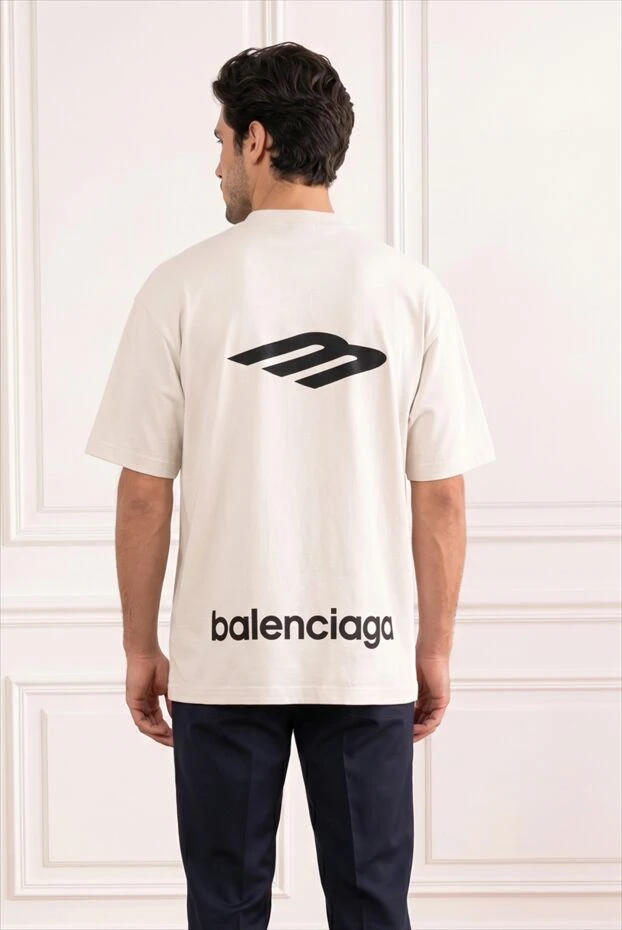 Balenciaga біла чоловіча оверсайз-футболка з мініатюрним логотипом 193928 - фото 2