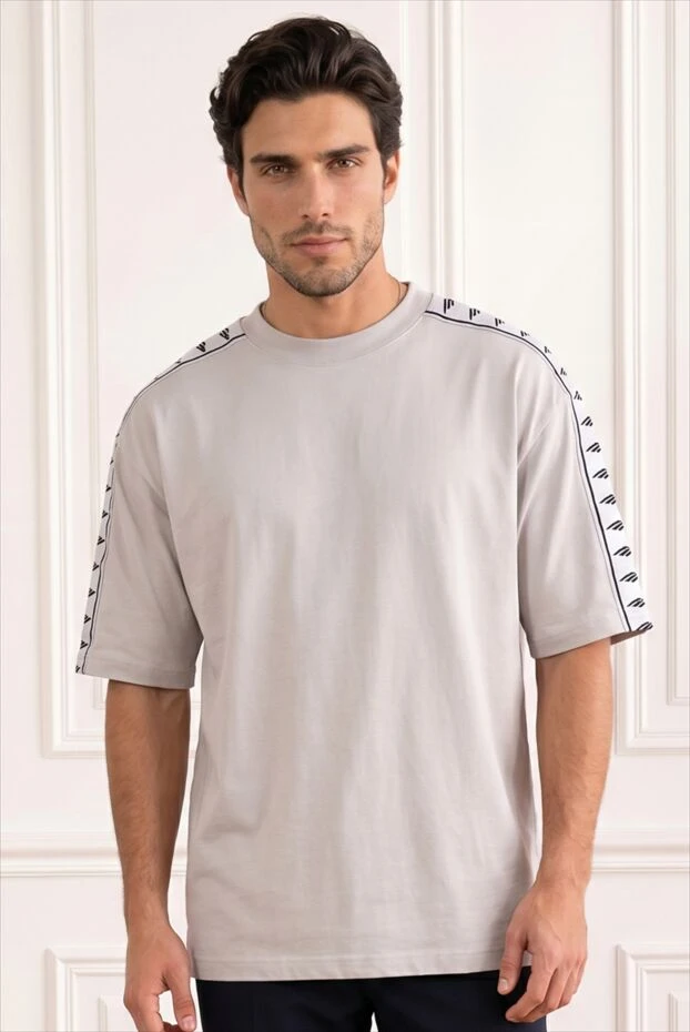 Balenciaga light grey men's oversized t-shirt with branded stripes on the shoulders 193930 - photo 2