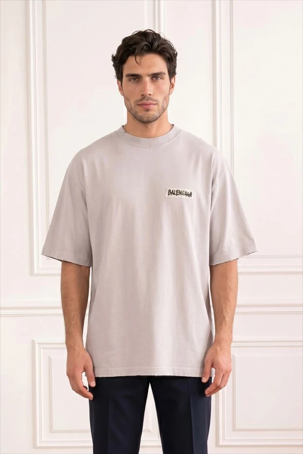 Balenciaga light grey men's oversized t-shirt with a distressed effect 193931 - photo 2