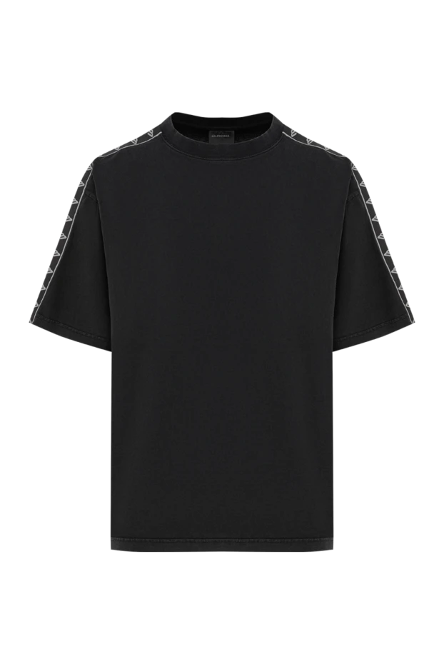 Balenciaga черная мужская оверсайз-футболка с брендированными лампасами на плечах 193934 - фото 1