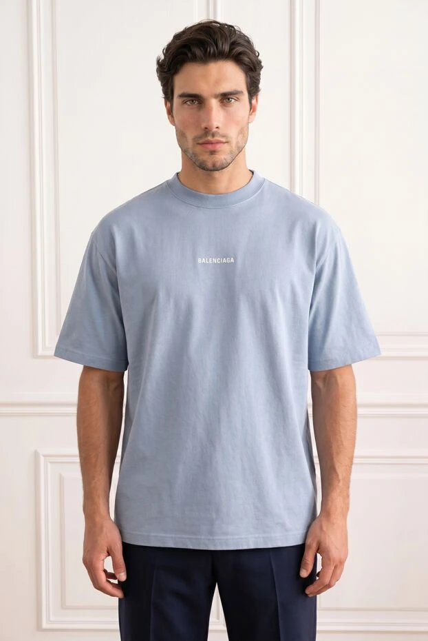 Balenciaga men's light blue back medium fit cotton t-shirt 193935 - photo 3