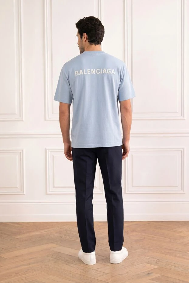 Balenciaga men's light blue back medium fit cotton t-shirt 193935 - photo 2