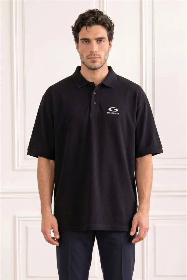 Balenciaga men's black loose-fit polo shirt with logo 193937 - photo 2