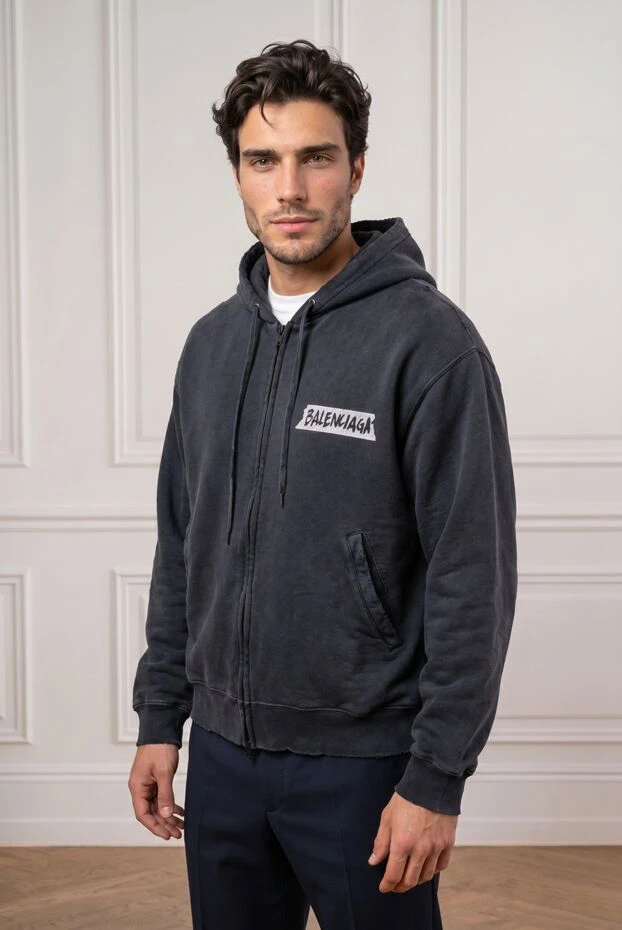 Balenciaga black oversized zip-up hoodie in vintage dirty white 193940 - photo 2