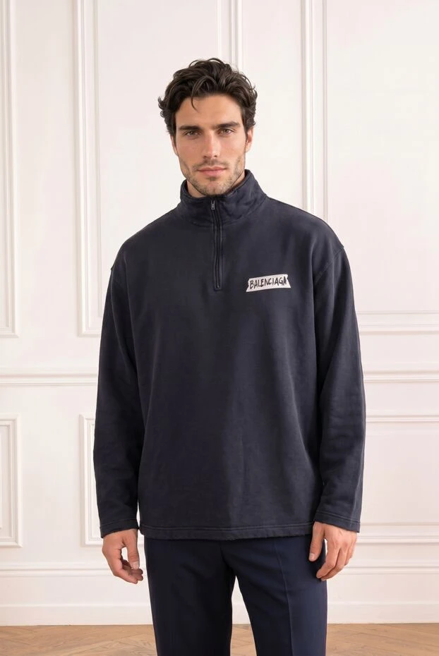 Balenciaga троєр чорний з високим коміром-стійкою на короткій блискавці 193942 - фото 2