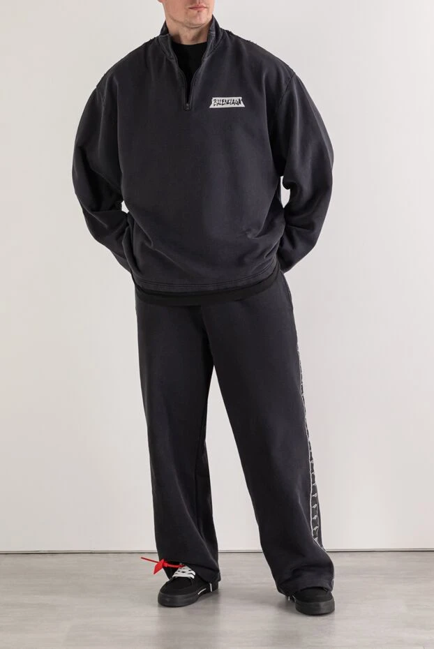 Balenciaga троєр чорний з високим коміром-стійкою на короткій блискавці 193942 - фото 1