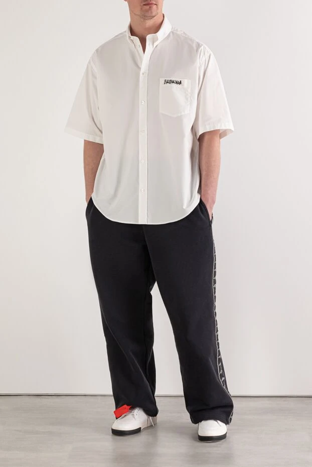 Balenciaga white men's oversized short-sleeve shirt with pocket print 193949 - photo 1