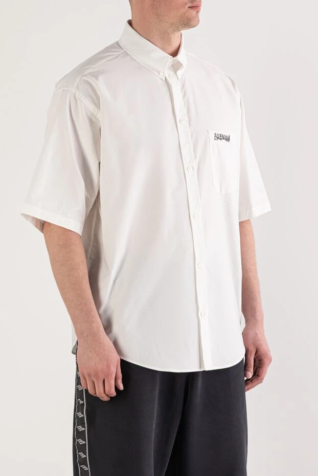 Balenciaga white men's oversized short-sleeve shirt with pocket print 193949 - photo 2