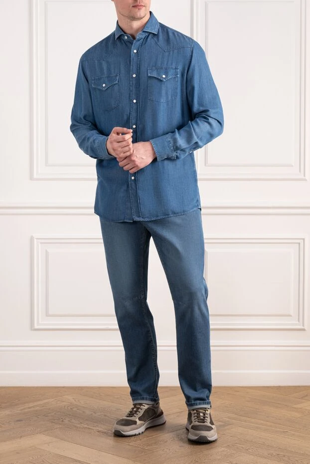 Brunello Cucinelli чоловічі сині джинси з вишивкою логотипу. 193960 - фото 3