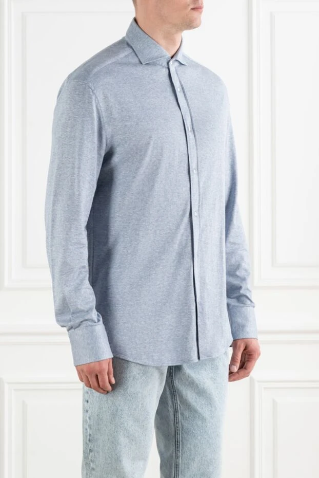 Brunello Cucinelli light blue classic shirt made of cotton and linen jersey 193969 - photo 2